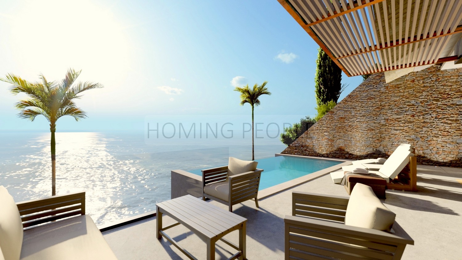 Villa individuelle unique, vendue sur plan: Moderne, très ensoleillée, avec piscine à débordement... et une vue imprenable sur la mer!